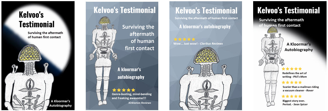 Early concepts for the cover of Kelvoo's Testimonial